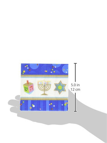 Joyous Menorah Celebration Beverage Napkins Tableware, Blue/White, Paper 5" x 5"36-Piece Joyous Menorah Celebration Beverage Napkins Tableware, Blue/White, Paper 5" x 5"36-Piece