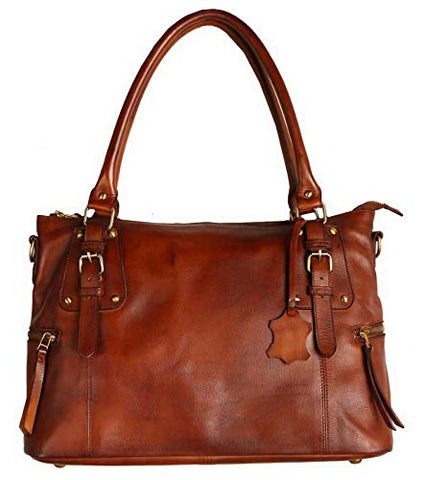 Superior Leather - Women Genuine Leather Handbag Shoulder Bag Full Grain Real Leather Cognac SLG-2 Superior Leather - Women Genuine Leather Handbag Shoulder Bag Full Grain Real Leather Cognac SLG-2