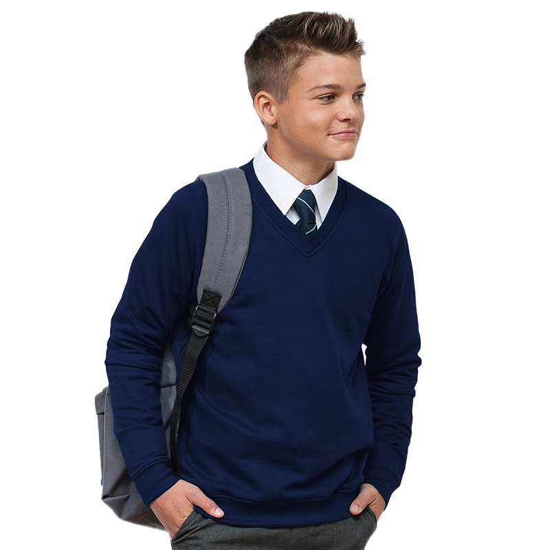 Mischief Ages 3-18 Boys Girls Unisex Unisex School Jumper V Neck Fleece Sweatshirt Uniform + Adult Sizes Navy