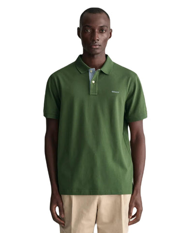 GANT Men's REG Contrast Pique SS Rugger, Pine Green, L GANT Men's REG Contrast Pique SS Rugger, Pine Green, L