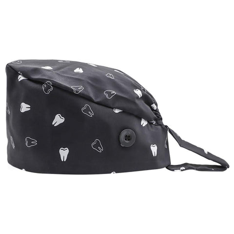 LUCKYBUNNY Gourd-Shaped Working Cap with Button, Adjustable Tie Back Hat Sweatband Hair Cover for Women Men, Multiple Color (Cute Tooth - Black) LUCKYBUNNY Gourd-Shaped Working Cap with Button, Adjustable Tie Back Hat Sweatband Hair Cover for Women Men, Multiple Color (Cute Tooth - Black)