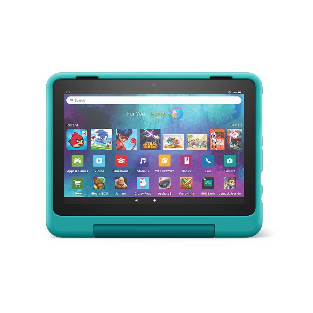 Amazon Fire HD 8 Kids Pro tablet | 8-inch HD display, ages 6-12, 30% faster processor, 13-hour battery life, Kid-Friendly Case, 32 GB, 2022 release, Hello Teal