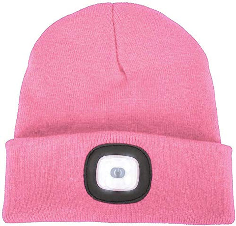 COTOP Unisex LED Headlamp Beanie Cap Men's Women Gift Winter Warm Beanie Hat Hands Free Lighted Beanie Cap for Dog Walking Night, Running, Camping,Hiking Pink