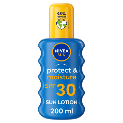 NIVEA Sun Protect & Moisture Sun Spray SPF 30 (200 ml), Moisturising Suncream Spray with SPF 30, Advanced Sunscreen Providing Immediate, Effective UVA + UVB Protection