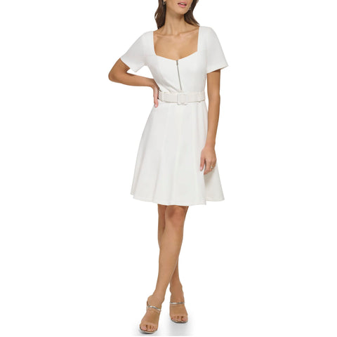 DKNY Women's Sweetheart Neckline Scuba Crepe Cap Sleeve Dress, Ivory DKNY Women's Sweetheart Neckline Scuba Crepe Cap Sleeve Dress, Ivory
