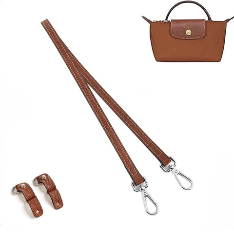 KOMHPS Purse Straps Replacement, Leather Handbag Crossbody Shoulder Strap for Mini Longchamp Bag Women(Brown Silver) KOMHPS Purse Straps Replacement, Leather Handbag Crossbody Shoulder Strap for Mini Longchamp Bag Women(Brown Silver)
