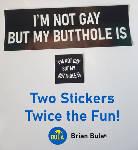 I'm Not Gay But My Butthole Is Bumper Sticker 2 Sticker Deal 3x9 and 2x2 Funny Car Sticker I'm Not Gay But My Butthole Is Made in USA