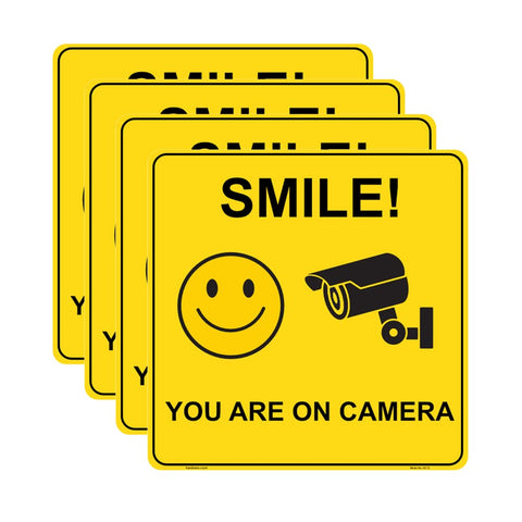 Haobase 4 Pcs Smile You are On Camera Sign Sticker - 15 cm x 15 cm - Self Adhesive Vinyl Haobase 4 Pcs Smile You are On Camera Sign Sticker - 15 cm x 15 cm - Self Adhesive Vinyl