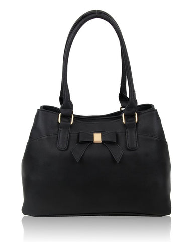 Womens Elegant Soft PU Leather Top-Handle Multi-Compartment Fashion Handbag Shoulder Tote Shopper Hobo Bag With Bow Detail(Black) Womens Elegant Soft PU Leather Top-Handle Multi-Compartment Fashion Handbag Shoulder Tote Shopper Hobo Bag With Bow Detail(Black)
