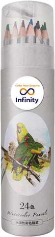 INFINITY Portraits Themed Watercolor Pencils Set | 24 Quality, Selected Vibrant Colors | Draw and Paint at the Same Time | For Adult Artists and Gifting | In Special Tin Box