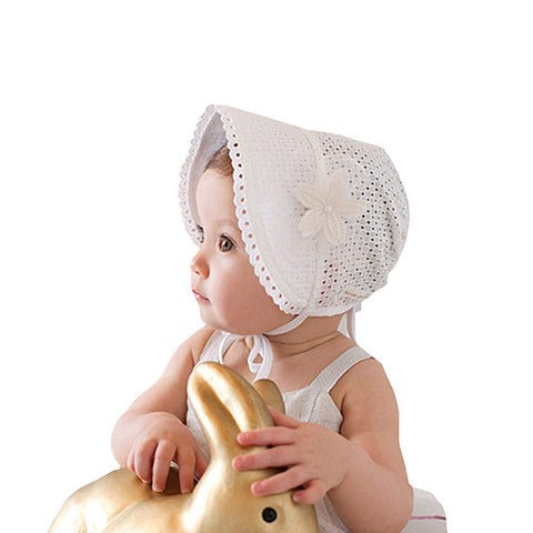 Baby Girl Toddlers Breathable Lacy Bonnet Eyelet Cotton Adjustable Sun Protection Hat White Baby Girl Toddlers Breathable Lacy Bonnet Eyelet Cotton Adjustable Sun Protection Hat White
