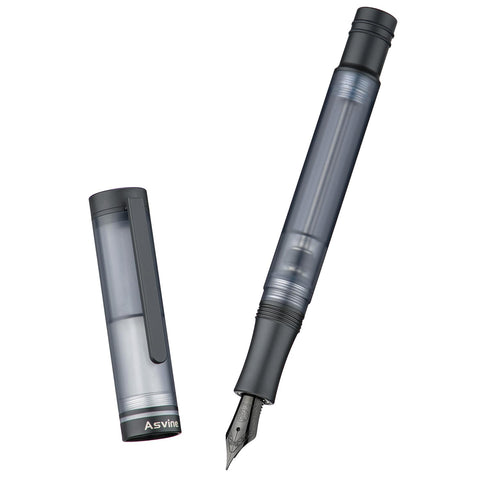 Asvine V200 Titanium Fountain Pen Vacuum Filling, Matte Black Medium Nib Clear Demonstrator Acrylic with Pen Case and Wrench Asvine V200 Titanium Fountain Pen Vacuum Filling, Matte Black Medium Nib Clear Demonstrator Acrylic with Pen Case and Wrench