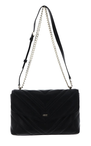DKNY Womens Madison Large Envelope Flap Shoulder Bag with Adjustable Chain Strap in Lamb Nappa Leather, Black/Gold DKNY Womens Madison Large Envelope Flap Shoulder Bag with Adjustable Chain Strap in Lamb Nappa Leather, Black/Gold