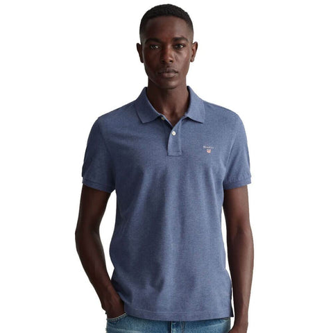 GANT Men's Reg Shield SS Pique Polo Shirt, Dark Denim Blue Melange, XL GANT Men's Reg Shield SS Pique Polo Shirt, Dark Denim Blue Melange, XL