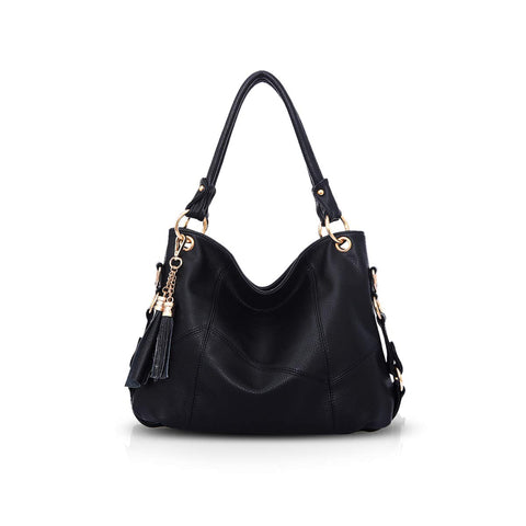 NICOLE & DORIS Women Handbag Large Capacity Shoulder Bags Soft Leather Hobo Bag Fashion Cross-Body Bags Top-Handle Bags with Tassel Black NICOLE & DORIS Women Handbag Large Capacity Shoulder Bags Soft Leather Hobo Bag Fashion Cross-Body Bags Top-Handle Bags with Tassel Black