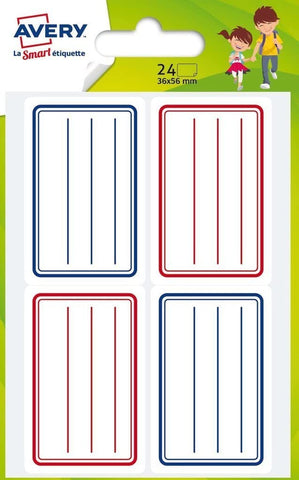 Avery - ECOL24 - Pack of 24 School Labels - 36 x 56 mm - Blue and Red Avery - ECOL24 - Pack of 24 School Labels - 36 x 56 mm - Blue and Red