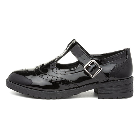 Lilley Girls Black Patent Brogue T-Bar School Shoe - Size 3 UK - Black Lilley Girls Black Patent Brogue T-Bar School Shoe - Size 3 UK - Black