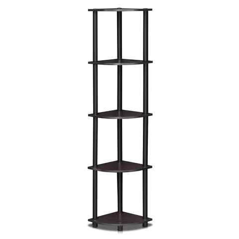 Furinno Turn-N-Tube 5 Tier Corner Display Rack Multipurpose Shelving Unit, Dark Walnut Furinno Turn-N-Tube 5 Tier Corner Display Rack Multipurpose Shelving Unit, Dark Walnut