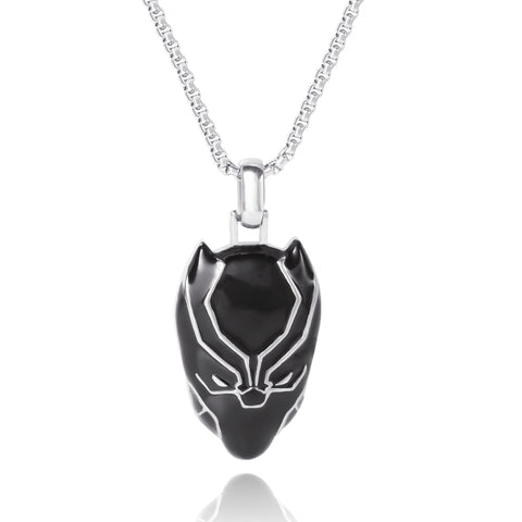 Marvel Men's Black Panther Pendant Necklace, Black Enamel and Stainless Steel, 24" Box Chain Marvel Men's Black Panther Pendant Necklace, Black Enamel and Stainless Steel, 24" Box Chain