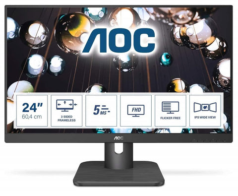 AOC 24E1Q - 24" FHD Monitor, 60Hz, 5ms, IPS, Speakers, FlickerFree, frameless Design (1920x1080 @ 60Hz, 250cd/m², HDMI/VGA/DP), Black AOC 24E1Q - 24" FHD Monitor, 60Hz, 5ms, IPS, Speakers, FlickerFree, frameless Design (1920x1080 @ 60Hz, 250cd/m², HDMI/VGA/DP), Black