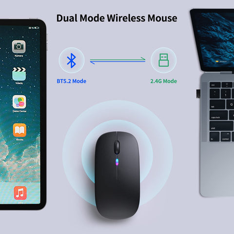 KANMABPC Wireless Bluetooth Mouse, Rechargeable LED Dual Mode Mouse (Bluetooth 5.2 and USB Receiver) Portable Silent Mouse,for Laptop/Desktop/Tablet(Black)