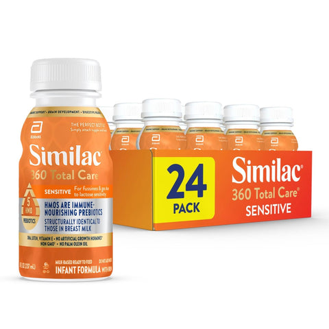 Similac 360 Total Care Sensitive Infant Formula, with 5 HMO Prebiotics for Fussiness & Gas Due to Lactose Sensitivity, Non-GMO, Baby Formula, Ready-to-Feed, 8 Fl Oz, Pack of 24 Similac 360 Total Care Sensitive Infant Formula, with 5 HMO Prebiotics for Fussiness & Gas Due to Lactose Sensitivity, Non-GMO, Baby Formula, Ready-to-Feed, 8 Fl Oz, Pack of 24