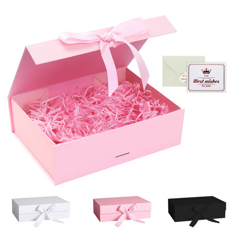 Pink Gift Box, Luxury Magnetic Gift Box with Lid Ribbon Greeting Card Shredded Paper, Gift Packaging Box for Present Birthday Wedding Anniversary Festival Pink Gift Box, Luxury Magnetic Gift Box with Lid Ribbon Greeting Card Shredded Paper, Gift Packaging Box for Present Birthday Wedding Anniversary Festival