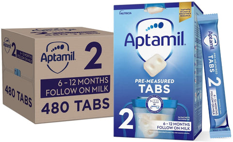 Aptamil 2 Follow On Baby Milk Formula Pre-Measured Tabs, 6-12 Months, 120 Tabs (Pack of 4) - 1 tab = 1 scoop (24g) Aptamil 2 Follow On Baby Milk Formula Pre-Measured Tabs, 6-12 Months, 120 Tabs (Pack of 4) - 1 tab = 1 scoop (24g)