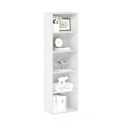 Furinno Luder 5-Tier Reversible Color Open Shelf Bookcase, White Furinno Luder 5-Tier Reversible Color Open Shelf Bookcase, White