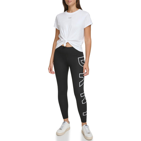 DKNY SPORT Women's High Waist 7/8 Length Exploding Logo Legging, White, M DKNY SPORT Women's High Waist 7/8 Length Exploding Logo Legging, White, M