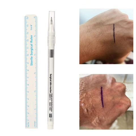 Tattoo Skin Marker Pen, Sterilized Eyebrow Tattoo Surgical Skin Scribe Marker with Ruler, for Tattoo Piercing Permanent Makeup Tattoo Skin Marker Pen, Sterilized Eyebrow Tattoo Surgical Skin Scribe Marker with Ruler, for Tattoo Piercing Permanent Makeup