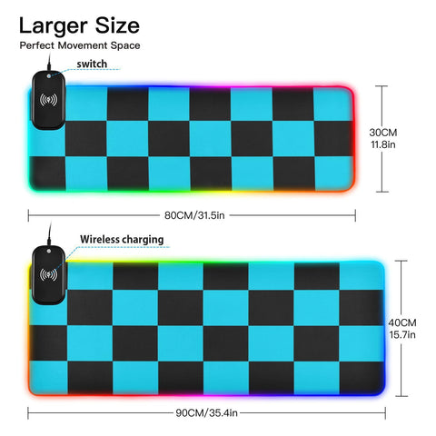 Checkboard Black Blue Plaid Wireless Charging Mouse Pad for Mobile Phone Extra Large Gaming Mousepad with 13 Lighting Modes Mouse Mat for Office Home Gaming MacBook PC Laptop Desk Checkboard Black Blue Plaid Wireless Charging Mouse Pad for Mobile Phone Extra Large Gaming Mousepad with 13 Lighting Modes Mouse Mat for Office Home Gaming MacBook PC Laptop Desk