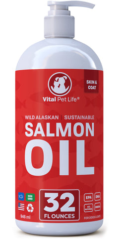 Salmon Oil for Dogs & Cats - Healthy Skin & Coat, Fish Oil, Omega 3 EPA DHA, Liquid Food Supplement for Pets, All Natural, Supports Joint & Bone Health, Natural Allergy & Inflammation Defense, 32 oz