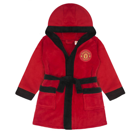 Manchester United FC Official Baby Hooded Fleece Dressing Gown Red 0-6 Months Manchester United FC Official Baby Hooded Fleece Dressing Gown Red 0-6 Months