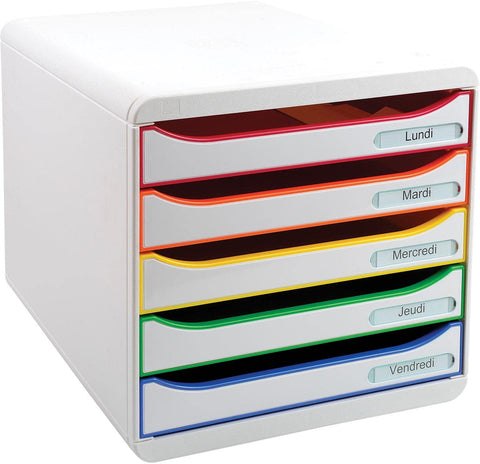 Exacompta - Ref 309913D - BIG-BOX PLUS Desktop Drawer Set - 5 x 43mm Drawers, Suitable for A4+ Documents, 347 x 278 x 271mm, 100% Recycled Plastic - White/Harlequin/White Exacompta - Ref 309913D - BIG-BOX PLUS Desktop Drawer Set - 5 x 43mm Drawers, Suitable for A4+ Documents, 347 x 278 x 271mm, 100% Recycled Plastic - White/Harlequin/White