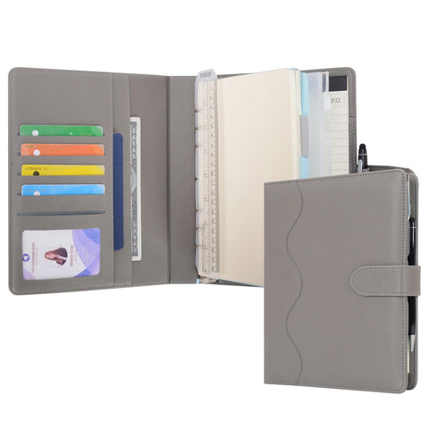 Wason A5 Diary Leather PU Lined Notebook Refillable Paper Journal, Removable Ring Binder Portfolio with Clipboard Writing Notepad and Pen for Travel Business School Agenda Organizer (Grey) Wason A5 Diary Leather PU Lined Notebook Refillable Paper Journal, Removable Ring Binder Portfolio with Clipboard Writing Notepad and Pen for Travel Business School Agenda Organizer (Grey)