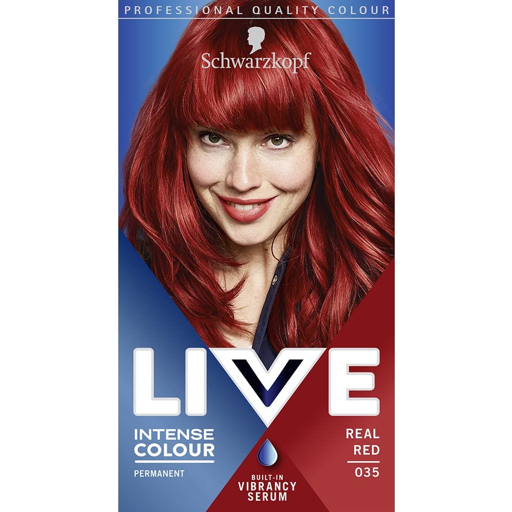 Schwarzkopf LIVE Intense Hair Colour, Permanent Red Hair Dye, Built-In Vibrancy Serum, Real Red 035