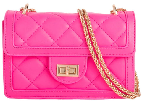 Purple Possum® Neon Shoulder Bag Quilted Handbag Small Bag Bright Gold Chain Detail (Neon Pink) Purple Possum® Neon Shoulder Bag Quilted Handbag Small Bag Bright Gold Chain Detail (Neon Pink)