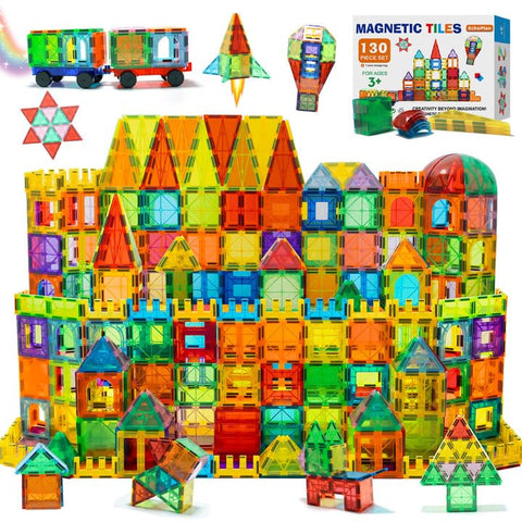 EchoPlan Magnetic Tiles, 130PCS Magnetic Blocks with 2 Cars, Magnet Tiles 3D Clear Building Blocks Set, STEM Sensory Educational Toys Gift for Toddlers Kids Boys 3 4 5 6 7 8 9+ Year Old EchoPlan Magnetic Tiles, 130PCS Magnetic Blocks with 2 Cars, Magnet Tiles 3D Clear Building Blocks Set, STEM Sensory Educational Toys Gift for Toddlers Kids Boys 3 4 5 6 7 8 9+ Year Old