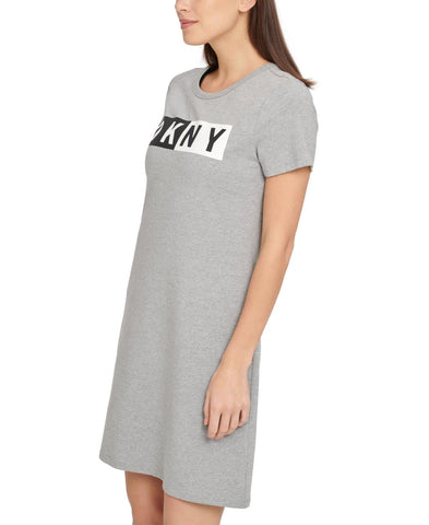 DKNY Women's Essential Logo T-Shirt Dress, Pearl HGR, Small DKNY Women's Essential Logo T-Shirt Dress, Pearl HGR, Small