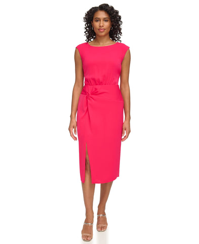 DKNY Women's Midi Drapey Crepe Jewel Neck Dress, Pink, 8 DKNY Women's Midi Drapey Crepe Jewel Neck Dress, Pink, 8