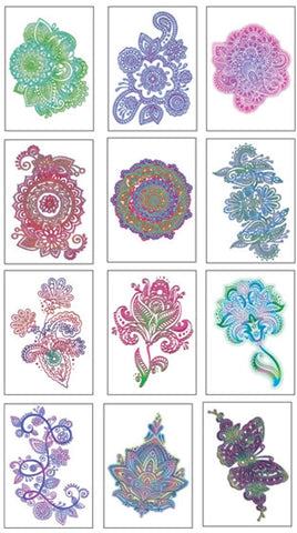 Color Henna Temporary Tattoos Set of 12 Color Henna Temporary Tattoos Set of 12