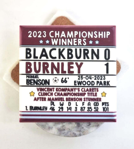 2023 Championship champions - Blackbrn 0 v 1 Burnl e y, Burnley Gift idea, 2023 Championship Winners, Burnley Marble Coaster 2023 Championship champions - Blackbrn 0 v 1 Burnl e y, Burnley Gift idea, 2023 Championship Winners, Burnley Marble Coaster