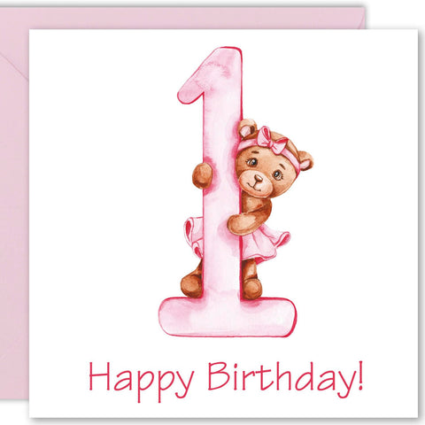 Cult Kitty Girls Birthday Cards - Baby Bear 1-1st Birthday Card Girl, Birthday Card 1 Year Old Girl, birthday cards for girls Cult Kitty Girls Birthday Cards - Baby Bear 1-1st Birthday Card Girl, Birthday Card 1 Year Old Girl, birthday cards for girls