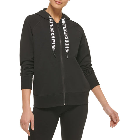 DKNY Women's Logo Drawstring Zip Up Hoodie, Activewear Sweatshirt, Black DKNY Women's Logo Drawstring Zip Up Hoodie, Activewear Sweatshirt, Black