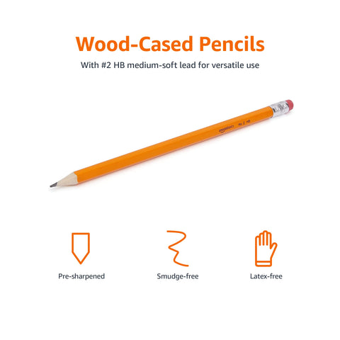 Amazon Basics Woodcased #2 Pencils, Pre-sharpened, HB Lead, 30 count, Orange