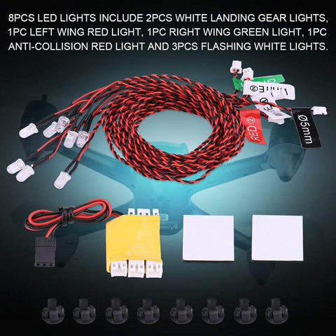 RC Flashing Light, 8 LED Lighting System Kit Simulation Flashing Lights for RC Airplane Helicopter Deformation model RC Flashing Light, 8 LED Lighting System Kit Simulation Flashing Lights for RC Airplane Helicopter Deformation model
