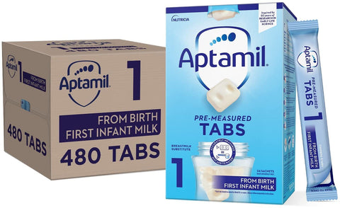 Aptamil 1 First Baby Milk Formula Pre-Measured Tabs, From Birth, 120 Tabs (Pack of 4) - 1 tab = 1 scoop (23g) Aptamil 1 First Baby Milk Formula Pre-Measured Tabs, From Birth, 120 Tabs (Pack of 4) - 1 tab = 1 scoop (23g)