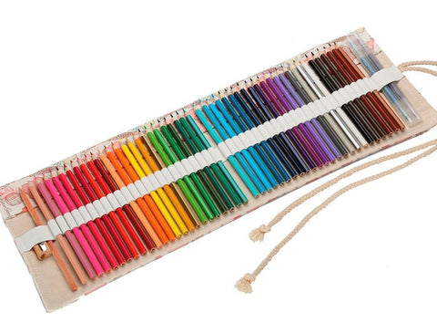 Amoyie Hand Roll up Pencil Bag for 72 Coloring Pencils, Portable Organizer Bag for Art Pencil, Fabric Pencil Wrap (No Pencil), Blue Flower