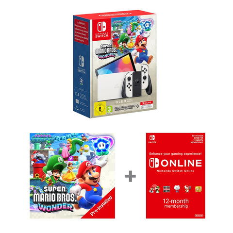 Nintendo Switch - OLED Model (White) + Super Mario Bros. Wonder Pre Installed Switch Online 12 Month Subscription Redemption Code Nintendo Switch - OLED Model (White) + Super Mario Bros. Wonder Pre Installed Switch Online 12 Month Subscription Redemption Code
